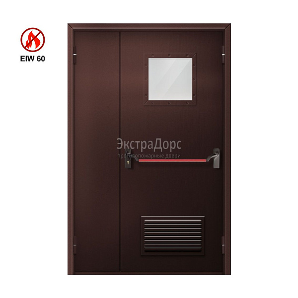 Противопожарная дверь с решёткой EIW 60 ДОП-EIW-60 ДП50 полуторная остекленная с антипаникой в Чехове  купить