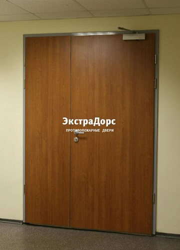 Противопожарная дверь двупольная с мдф и доводчиком