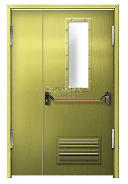 Противопожарная дверь EI 60 дымогазонепроницаемая стальная со стеклом, антипаникой и решеткой в Чехове  купить