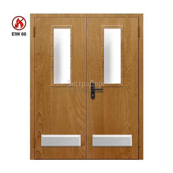 Двухстворчатая огнестойкая дверь с двумя решетками EIW 60 ДПМ-02-EIW-60 ДП75 двупольная остекленная в Чехове  купить