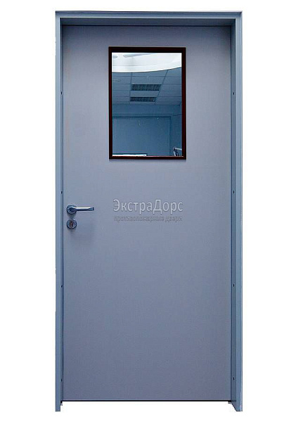Дверь противопожарная металлическая однопольная EI 30 газодымонепроницаемая со стеклом в Чехове  купить